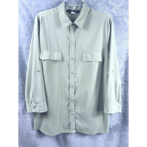 Fred David Womens Button-Up Blouse Size XL Light Sage Green - Picture 1 of 9